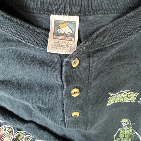 Vintage 1998 Iron Horse Saloon Henley Shirt Mens Medium Black Long Sleeve - Picture 3 of 8